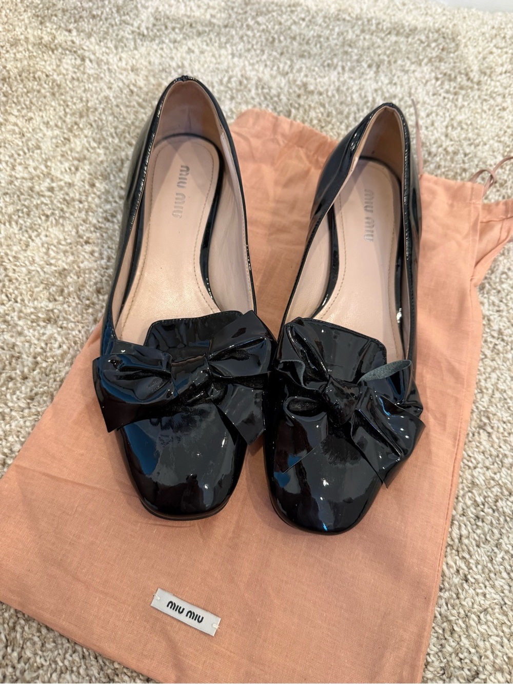 Miu Miu Black Patent Bow Loafers